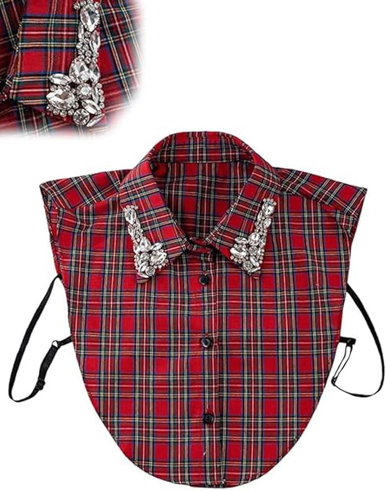 Red Christmas Plaid Rhinestone Detachable Collar,Rhinestone Fake Collar Faux Collar Women Detacha... | Amazon (US)