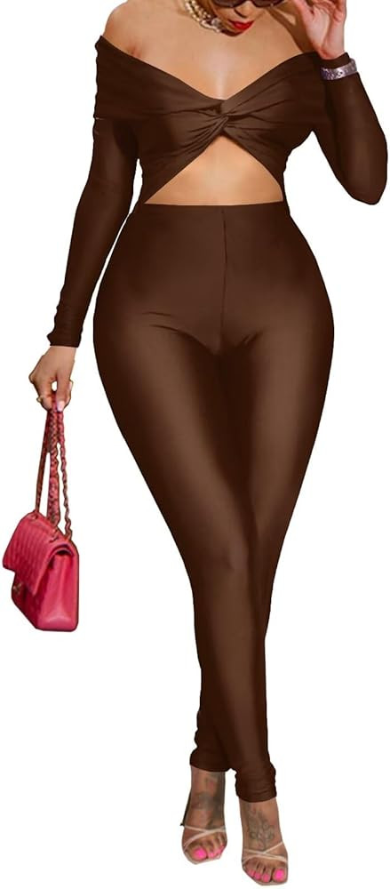 Sexy Jumpsuits for Women Off Shoulder Cut Out One Piece Bodycon Romper Club Night Outfits | Amazon (US)