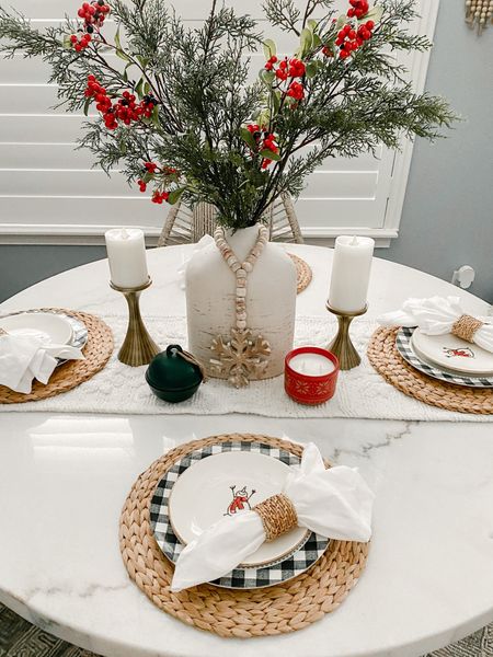 Simple neutral kitchen Christmas table scape and setting ideas. Tagging all items I could find or similar used here I have a lot of pieces from prior years 

#christmas #christmastablescape #christmastabledecor 

Christmas holiday dining table decor and tablescape ideas neutral boho simple vibes with lots of texture 



#LTKSeasonal #LTKHoliday #LTKhome