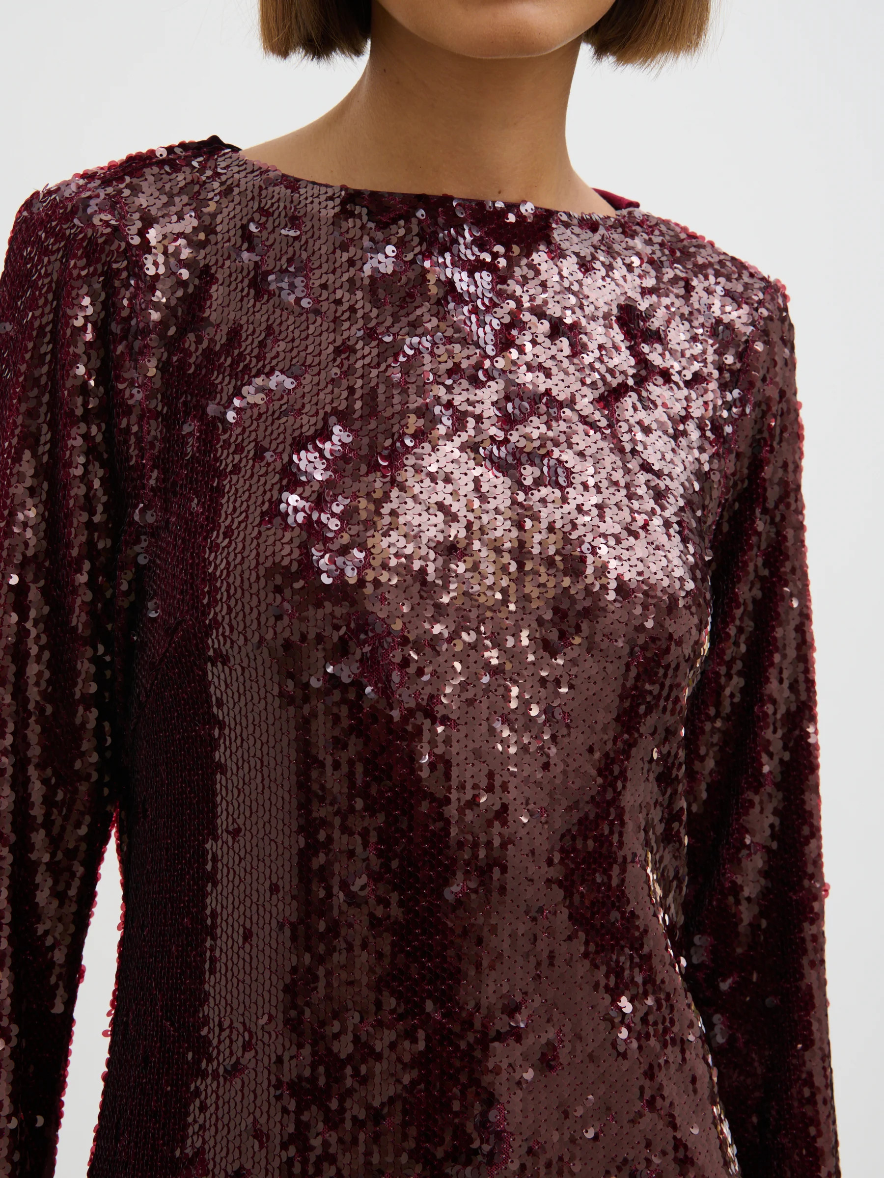 Brioni Sequin Bow Mini Dress - Wine | Pretty Lavish (UK)
