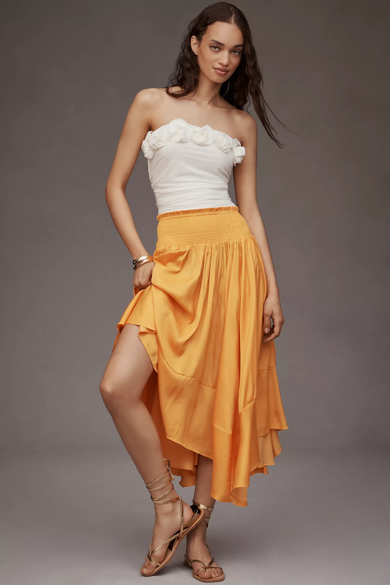 By Anthropologie Smocked-Waist Asymmetrical Skirt | Anthropologie (US)