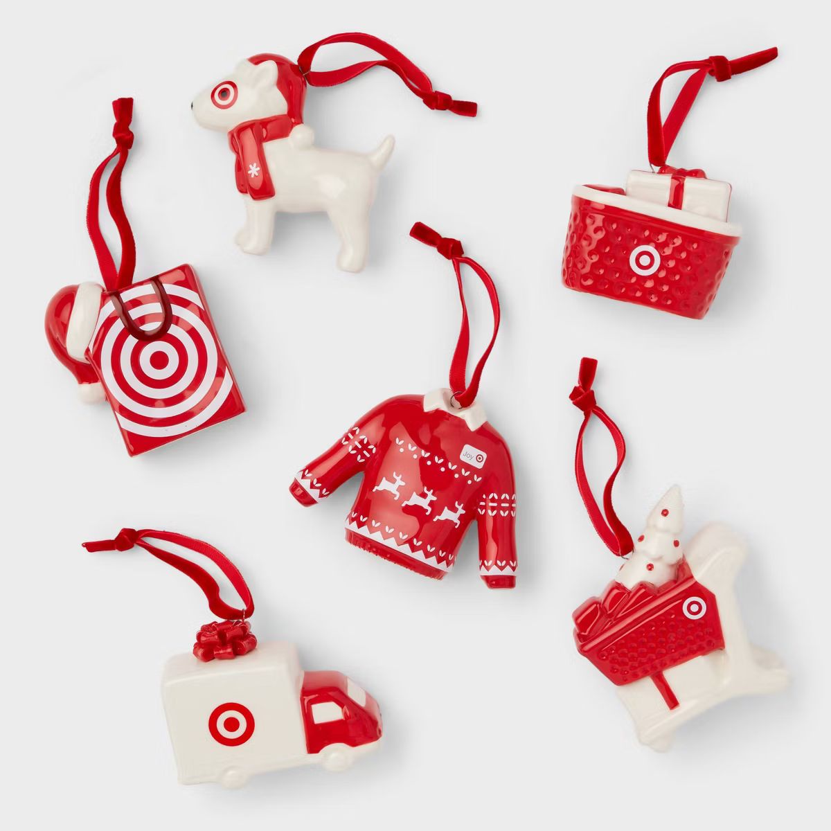 6pc Ceramic Target Christmas Tree Ornament Set Red/White - Wondershop™ | Target