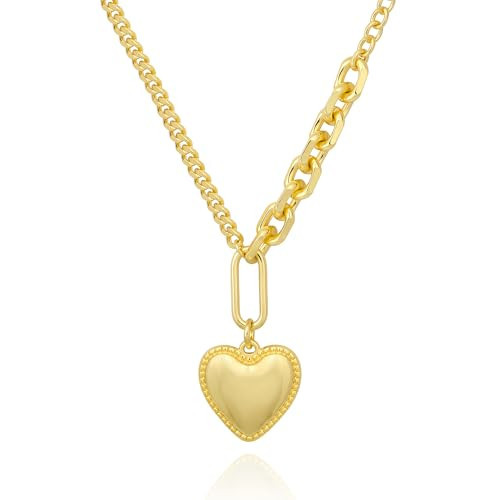 dnswez Gold Heart Necklace for Women 14K Gold Plated Chain Necklace Heart Choker Pendant Necklace Clasp Love Jewelry Gift for Women Girlfriend | Amazon (US)
