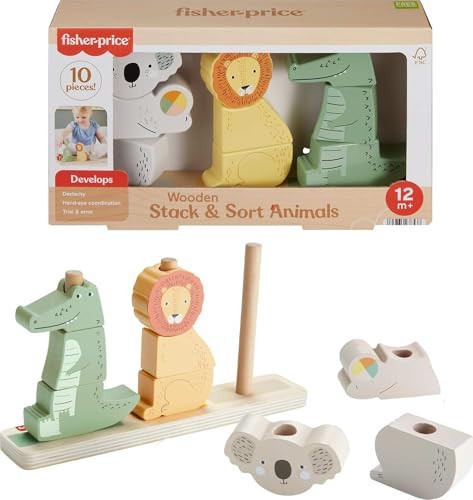 Fisher-Price Wood Baby Toy Stack & Sort Animals, 10 Wooden Pieces for Developmental Play for Infants & Toddlers Ages 1+ Years | Amazon (US)