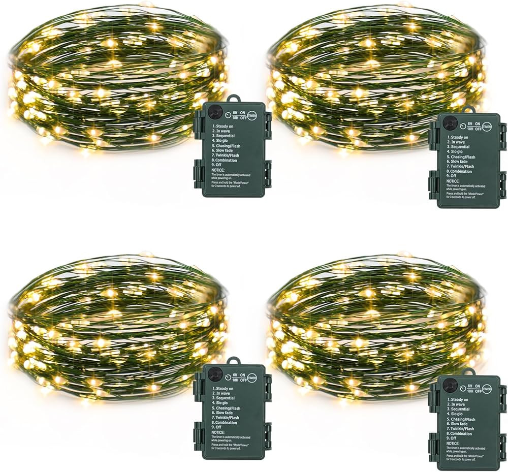 4 Pack Fairy Lights Battery Operated, 16.4 Ft 50 LED Starry Fairy Lights with Auto Timer Dark Gre... | Amazon (US)