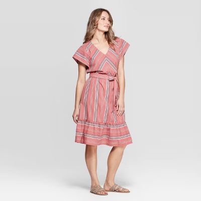 Women's Striped Dolman Short Sleeve V-Neck Dress - Universal Thread™ Rose | Target