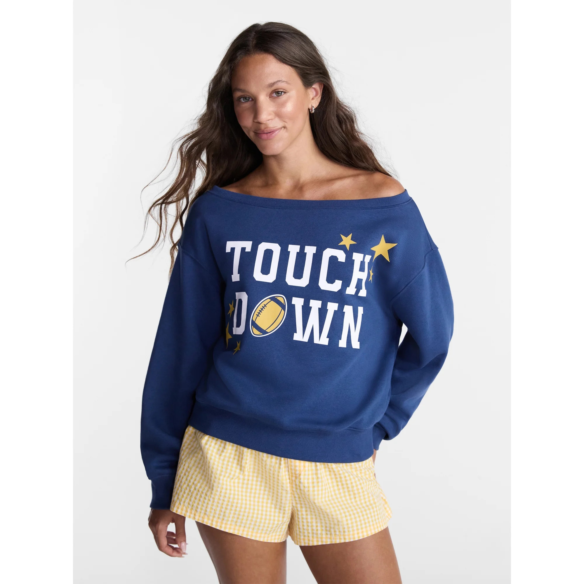 No Boundaries Off the Shoulder Sweatshirt with Long Sleeves, Midweight, Women’s XXS-4X | Walmart (US)