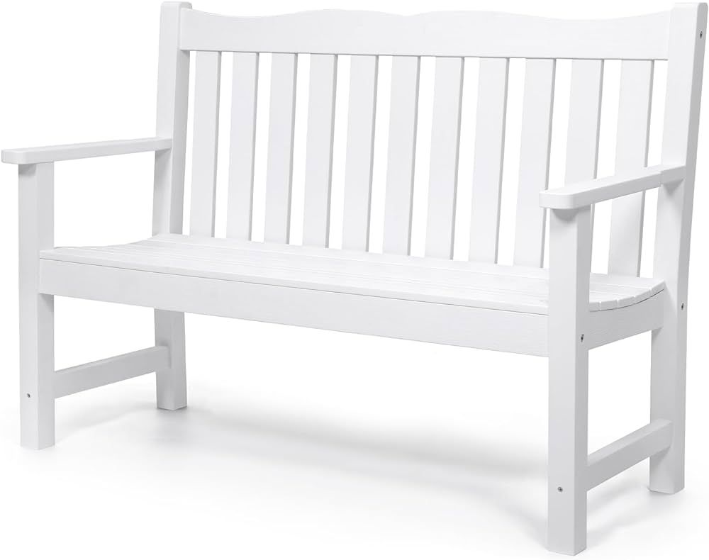 Garden Bench, 2-Person White Outdoor Bench, All-Weather HIPS Patio Bench with 800 lbs Weight Capa... | Amazon (US)