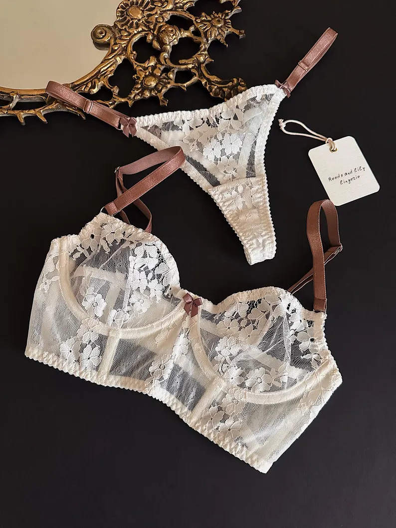 White Lace Bustier: Boudoir Lingerie Set, Bridal Gift - Etsy | Etsy (US)