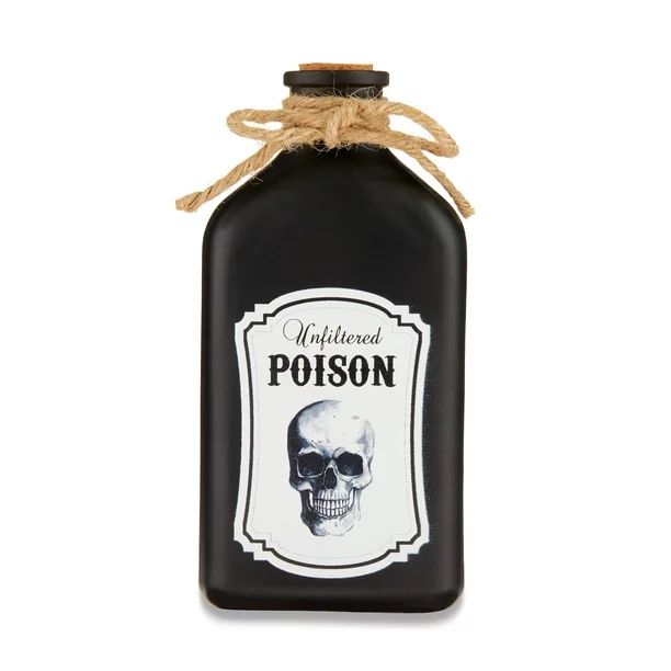 Halloween Black Bottle with Skull & Poison Label Table Decoration, 3.3 in L x 2 in W x 7 in H, by... | Walmart (US)