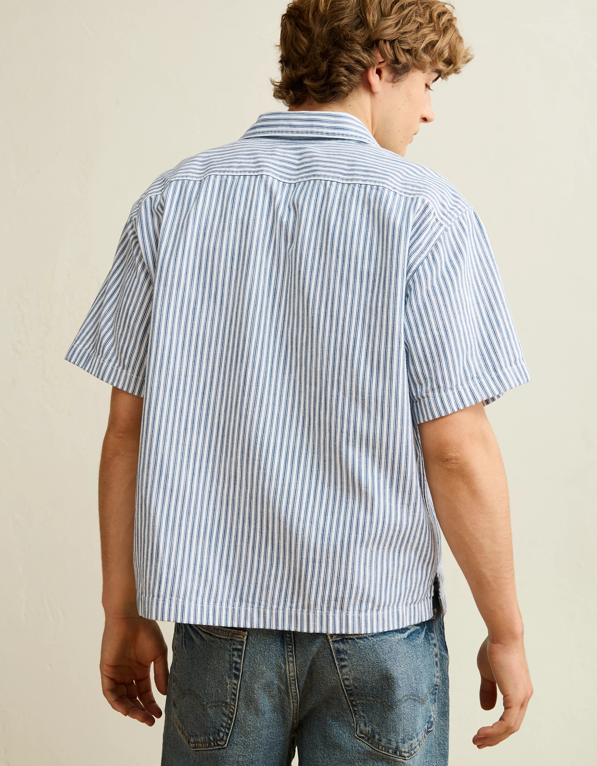 AE Relaxed Ford Denim Short-Sleeve Button-Up Shirt | American Eagle Outfitters (US & CA)