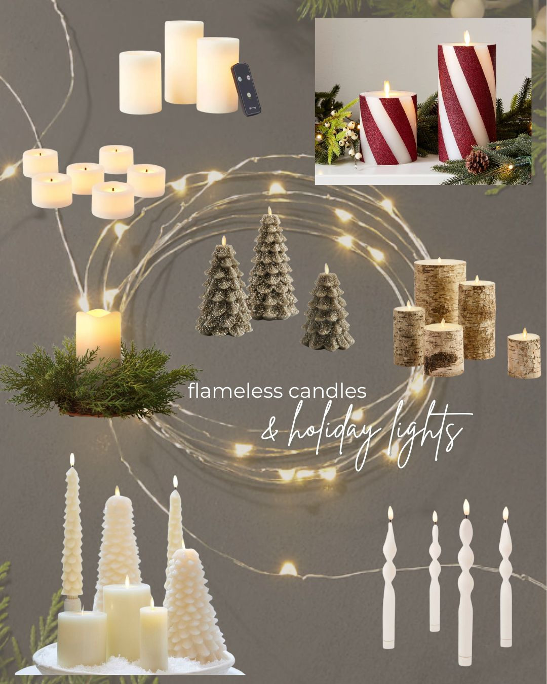 It wouldn't really be the holiday season without a little light! These flameless candles and string lights add warmth without the fire, so you can enjoy the light year after year. 

 #LTKHoliday #LTKSeasonal #LTKHome