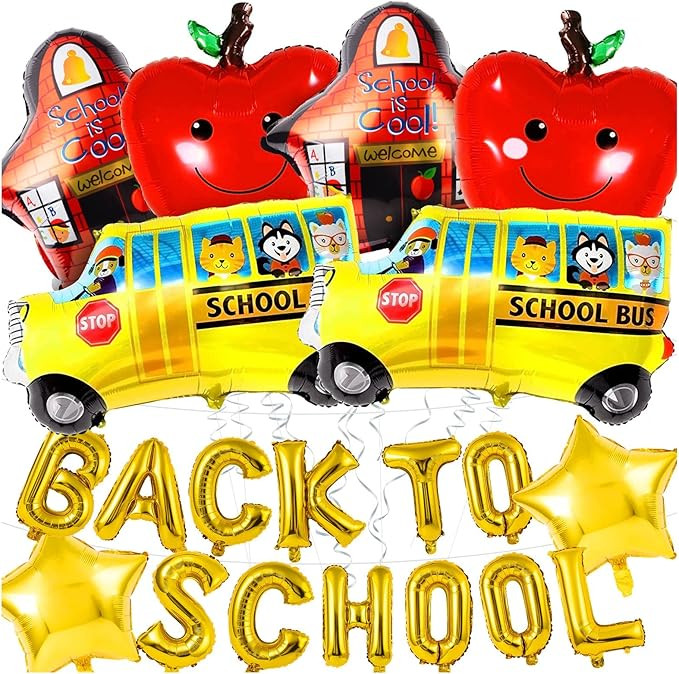 20Pcs Back to School Balloon, Welcome School Bus Foil Balloons, Happy Apple Helium Mylar Balloons... | Amazon (US)