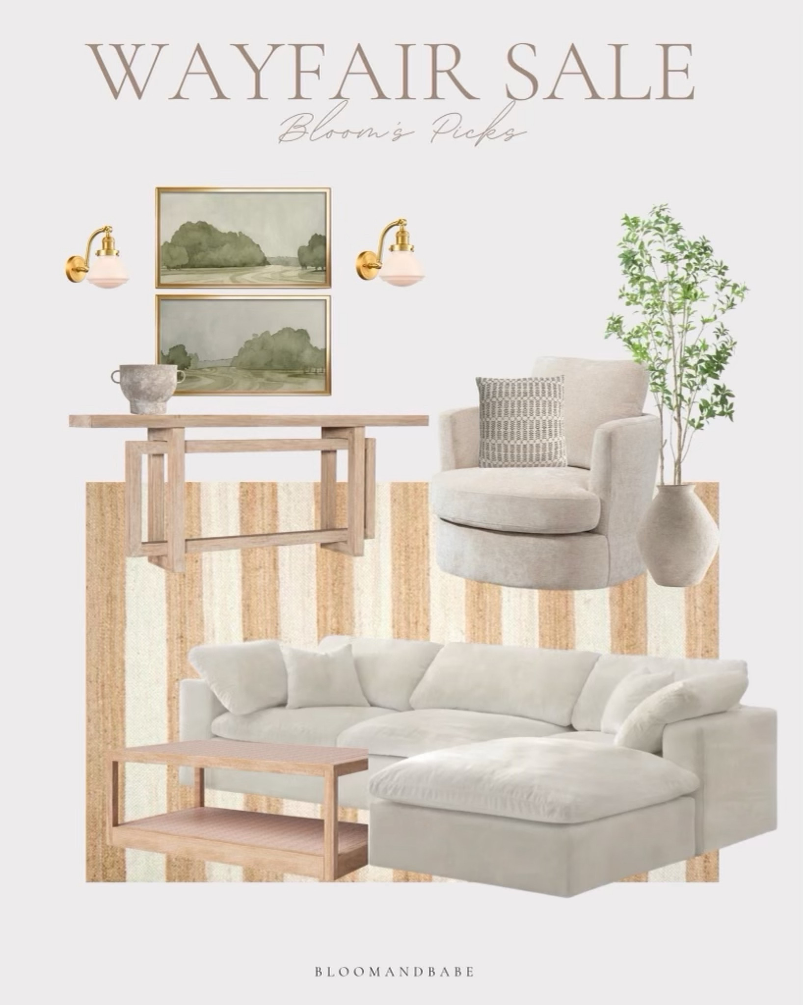 These picks from Wayfair are some of my favorites! The wood toned and light browns in this warm create such a warm environment!

Living room/area rug/wood accent table/hanging art/brass lighting/faux plants/accent chair

#LTKstyletip #LTKsalealert #LTKhome