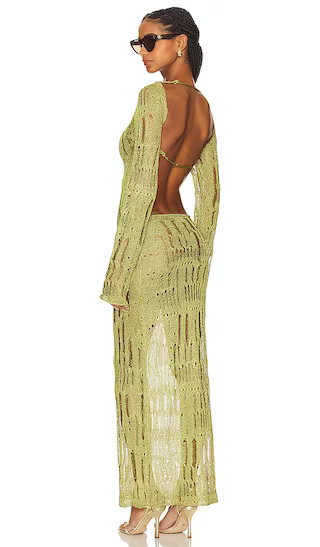 Jaded London Moss Metallic Umbra Maxi Dress in Green. - size L | Revolve Clothing (Global)