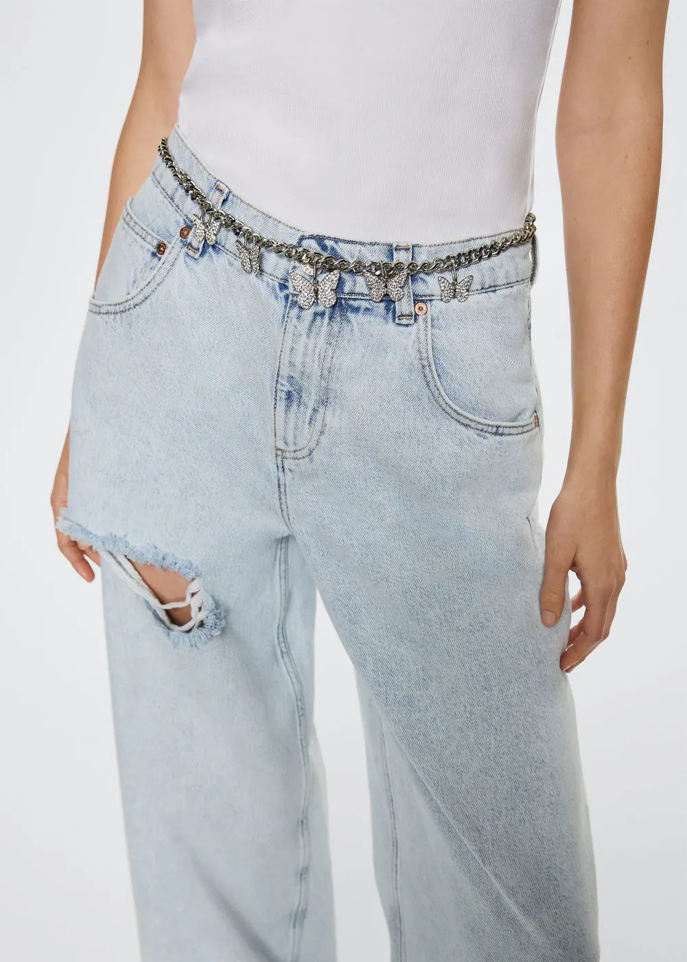 Decorative ripped wideleg jeans -  Women | Mango USA | MANGO (US)