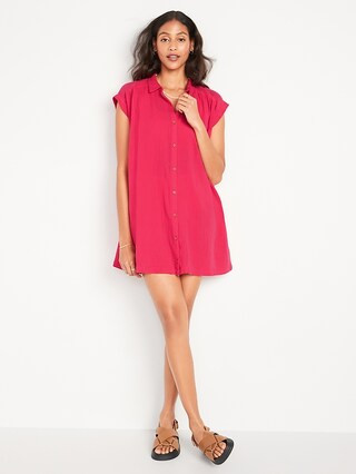 Short-Sleeve Double-Weave Mini Swing Shirt Dress for Women | Old Navy (US)