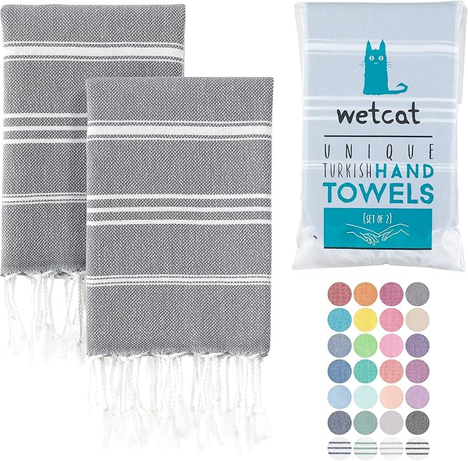 WETCAT Turkish Hand Towels with Hanging Loop (20 x 30) - Set of 2, 100% Cotton, Soft - Pre Washed... | Amazon (US)