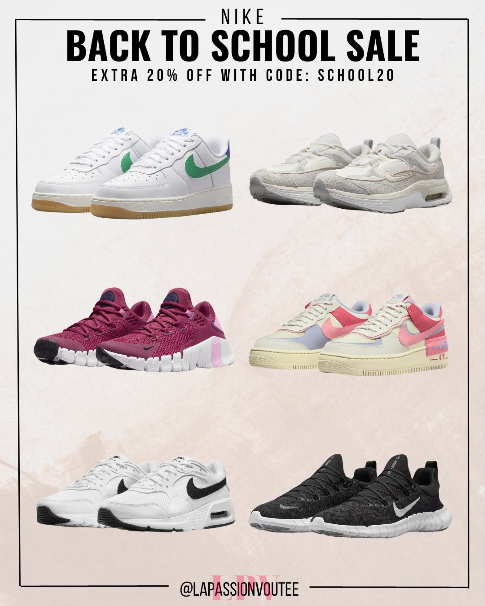 Nike back to school sale with up to 60% off plus extra 20% off! Use code: SCHOOL20

#LTKFind #LTKshoecrush #LTKsalealert