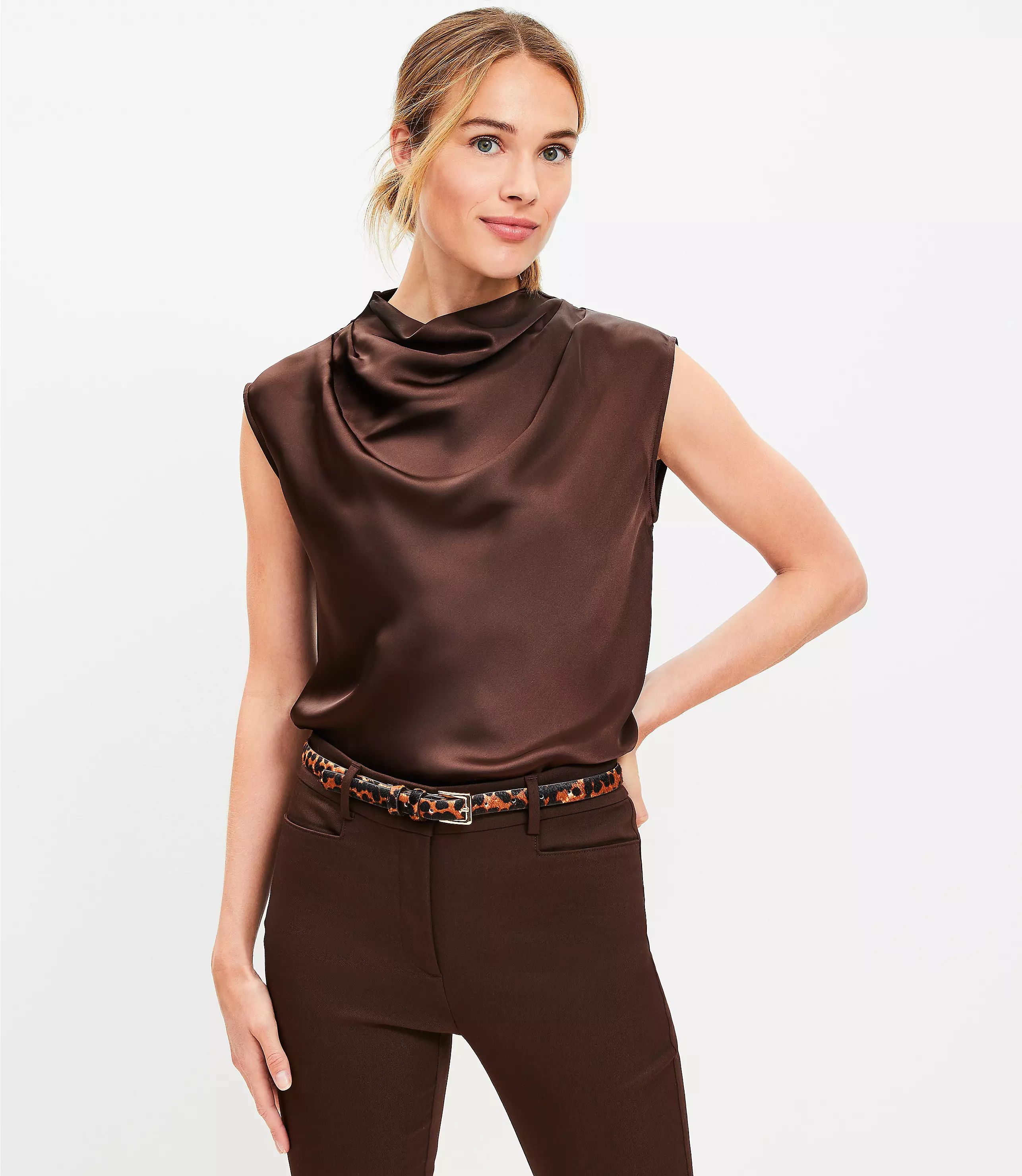 Petite Satin Cowl Neck Shell | LOFT