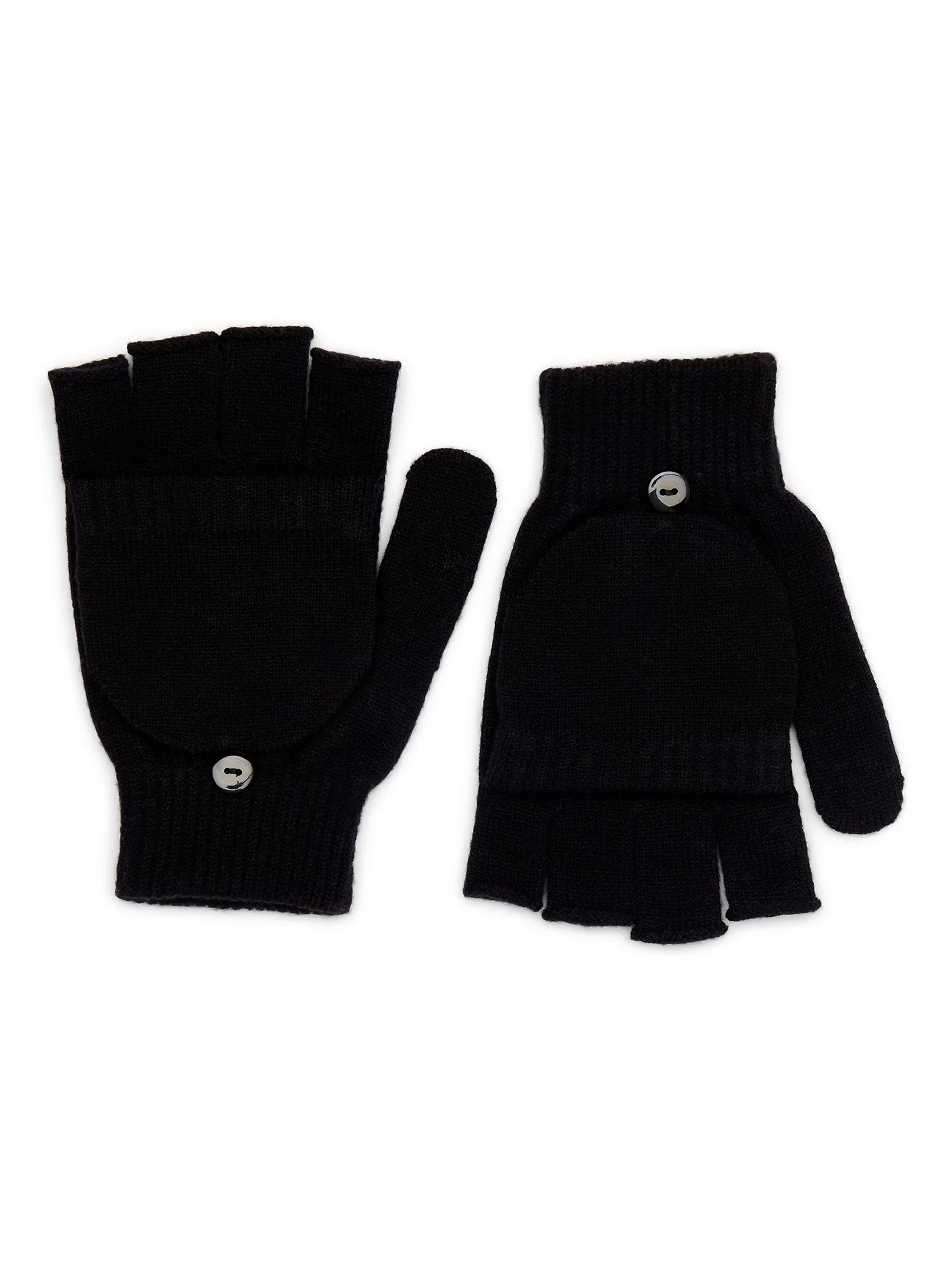 Time and Tru Women's Pop Top Knit Gloves, One Size Fits Most, Black Soot | Walmart (US)