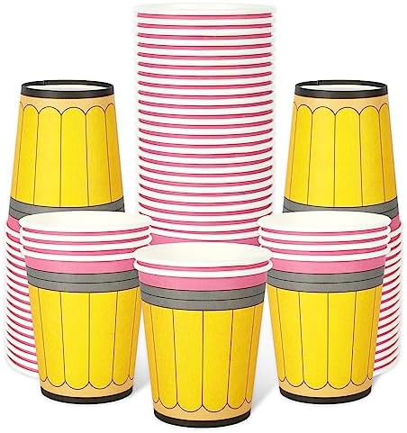 Whaline 50Pcs Back to School Paper Cups 9 Oz Yellow Pencil Design Disposable Cups for Coffee Tea ... | Amazon (US)