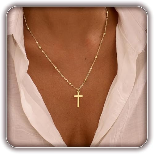 Cross Necklace for Women, Dainty 14K Gold Plated Cross Pendant Simple Long Necklaces for Women, C... | Amazon (US)