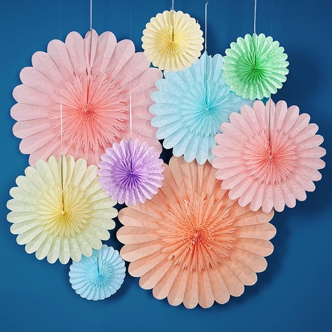 9PCS Huge Pastel Hanging Paper Fans Decoration Macaron Birthday Party Decorations Rainbow Ice Cre... | Amazon (US)