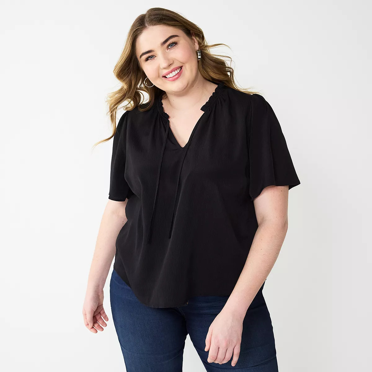 Plus Size Nine West Short Sleeve Front Tie Top | Kohl's