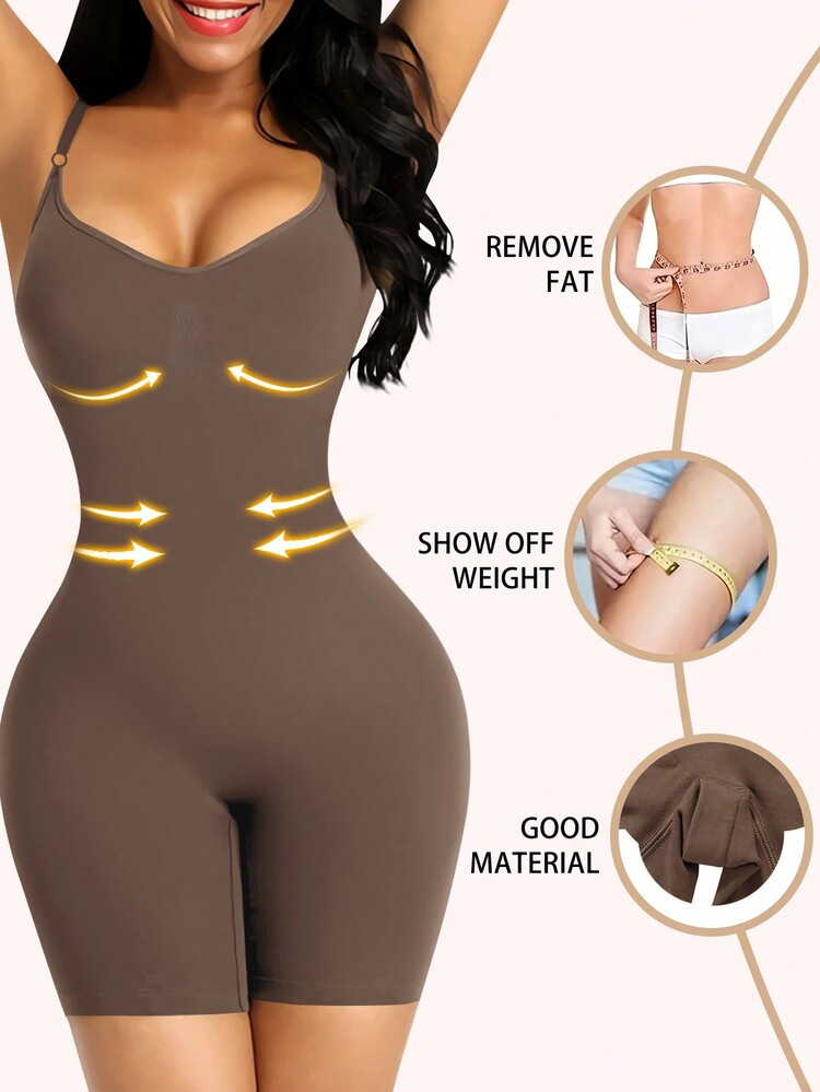 1pc Women's Slim Fit One-Piece Yoga Bodysuit, Coffee Color | SHEIN