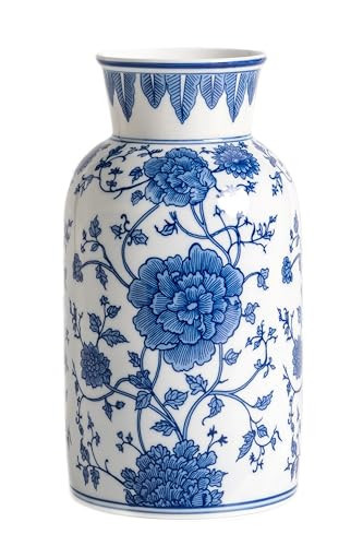 Chinoiserie Blue Floral Vase, Blue and White Vase Porcelain for Entry Console, Window Sill & Home Decor, Blue and White Porcelain Vases Living Room | Amazon (US)