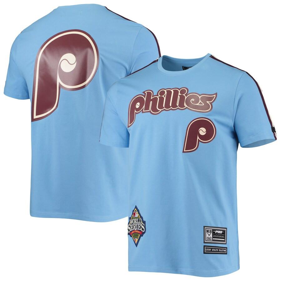 Philadelphia Phillies Pro Standard Taping T-Shirt - Light Blue/Burgundy | Fanatics