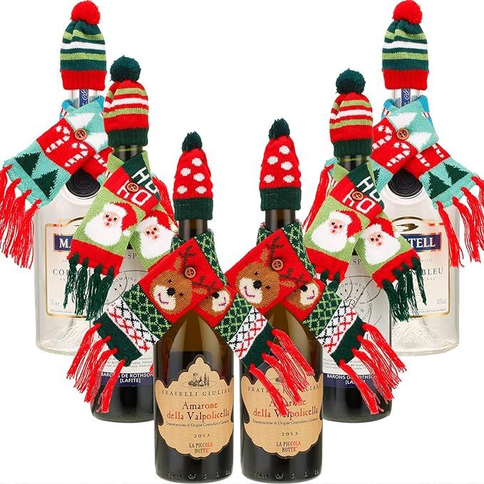 Boao 6 Sets Christmas Wine Bottle Cover Knit Sweater Wine Bottle Dress Santa Snowman Wine Bottle ... | Amazon (US)