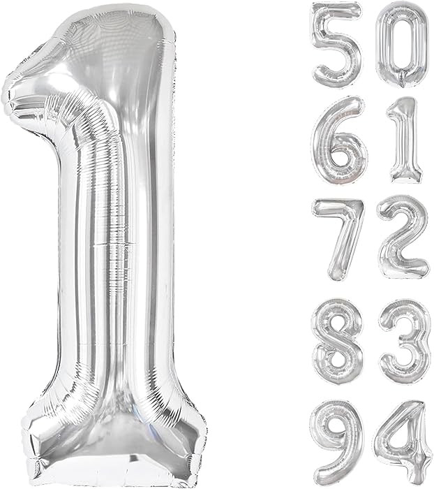 40 Inch Silver 1 Balloon for First Birthday, 1st Number Balloons Birthday Decorations, One Giant ... | Amazon (US)