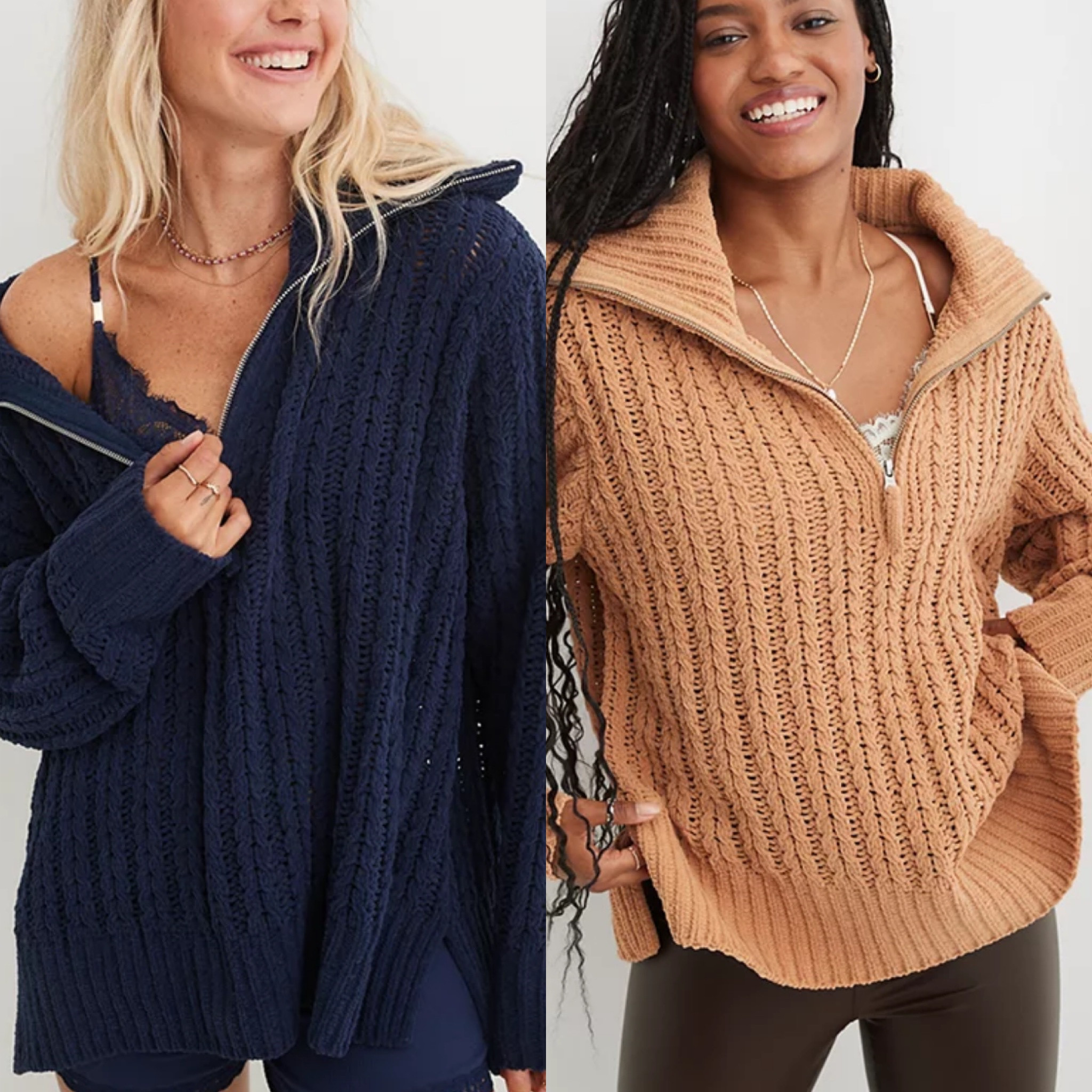 Aerie Cable Car Quarter Zip Sweater