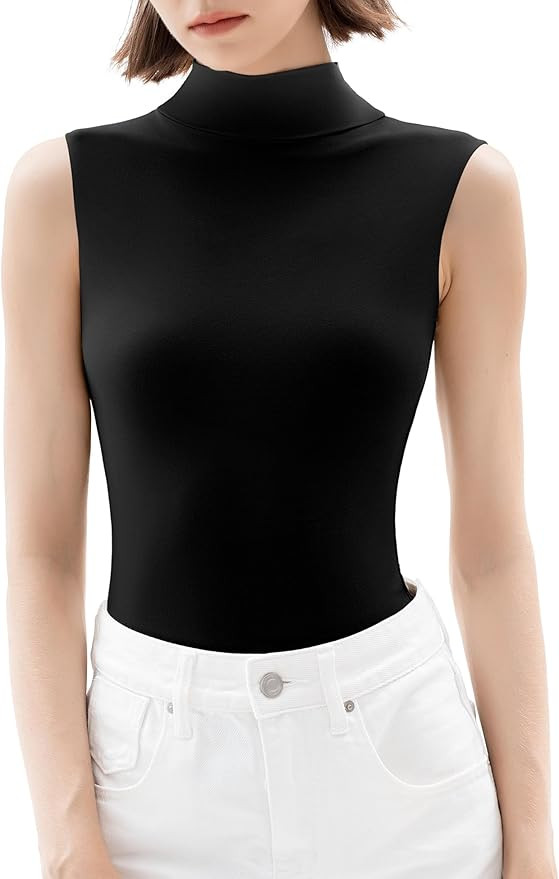 PUMIEY Women's Mock Turtle Neck Sleeveless Bodysuit Sexy Tank Tops Sharp Collection | Amazon (US)