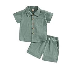 Hoanselay Baby Boy Cotton Linen Shorts Set Solid Color Short Sleeve Button Down T-Shirt Tops and ... | Amazon (US)