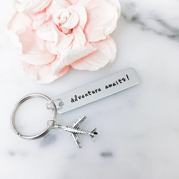 NEW | Adventure Awaits! Keychain with Airplane Charm | Gift for Pilot, Flight Attendant, Traveler... | Etsy (US)
