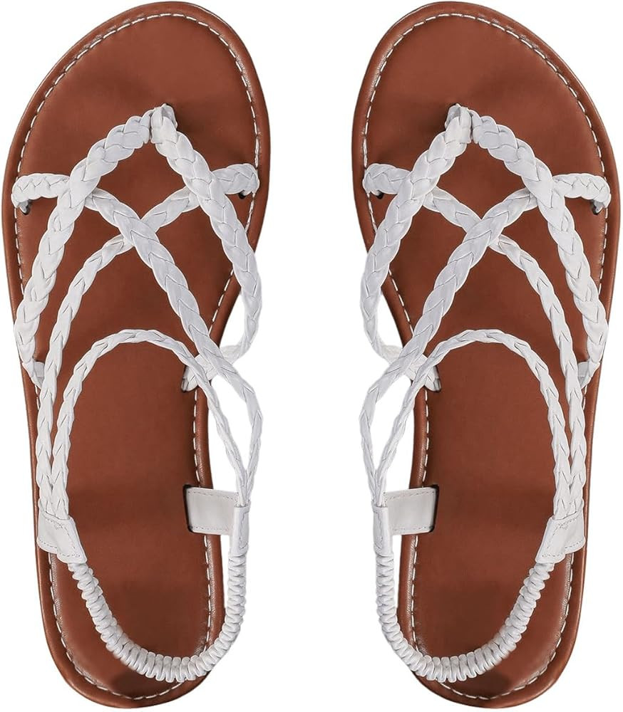 GORGLITTER Women's Strappy Flat Sandals Braided Strap Dressy Summer Sandals | Amazon (US)