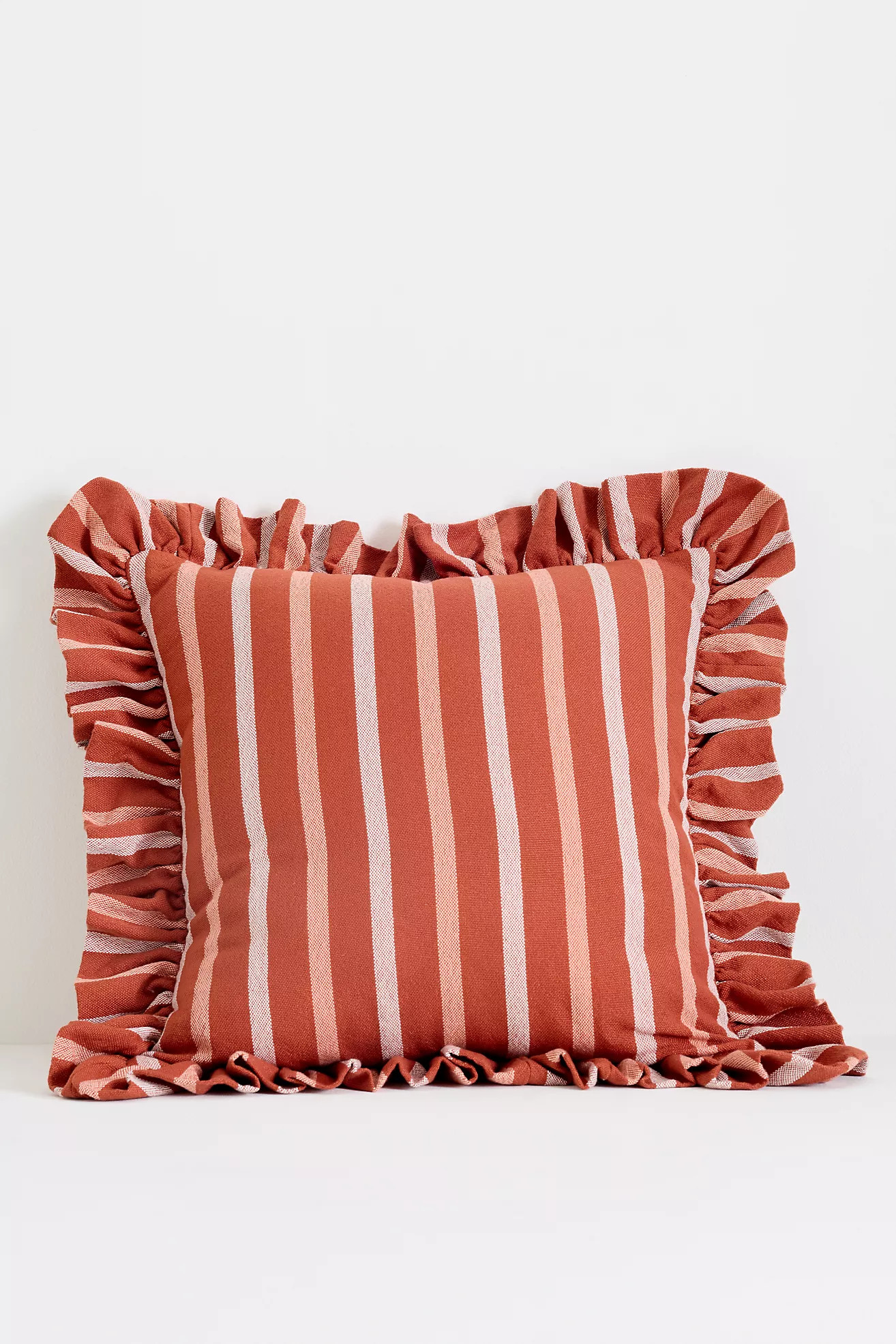 Maeve Helana Indoor/Outdoor Woven Stripe Ruffle Pillow | Anthropologie (US)