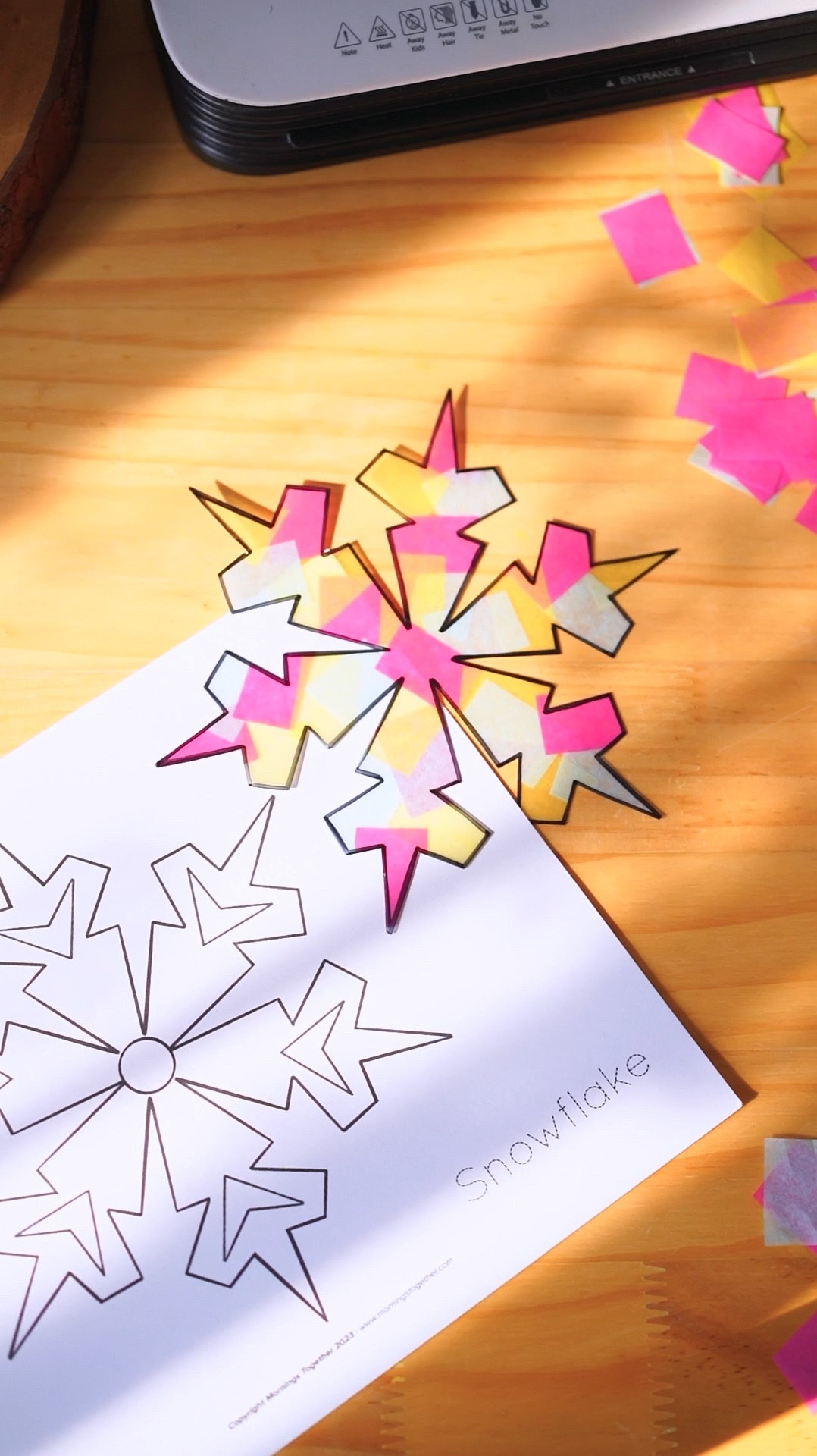 Ready for another fun and easy craft?

👉🏼 Download our Nature Templates FREEBIE on our website - www.morningstogether.com

With over 20 templates included, there are so many creative ways to use them for crafts, activities, learning, and more!

Here, we used the snowflake template to create a beautiful sun catcher. See below for a list of supplies needed and step-by-step instructions so that you can try this with your kiddos! 

Supplies:
❄️ Snowflake template (freebie)
❄️ Tissue paper (3 or more colors)
❄️ Black marker
❄️ Laminator + laminating sheet
❄️ Scissors

Instructions:
1️⃣ Print the snowflake template.
2️⃣ Trace the snowflake (outer lines only) onto your laminating sheet.
3️⃣ Cut tissue paper into small pieces.
4️⃣ Place the tissue paper pieces inside the snowflake. Don’t worry if the tissue paper goes outside of the lines.
5️⃣ Carefully laminate the sheet.
6️⃣ Cut out the snowflake sun catcher.
7️⃣ Use clear tape to hang in any window and enjoy!

#LTKSeasonal #LTKKids #LTKSaleAlert