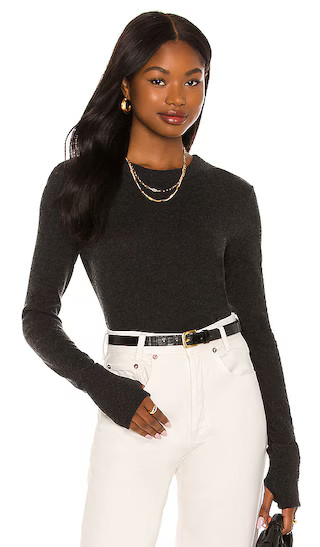 Enza Costa Cashmere Easy Cuffed Crew in Charcoal. - size L | Revolve Clothing (Global)