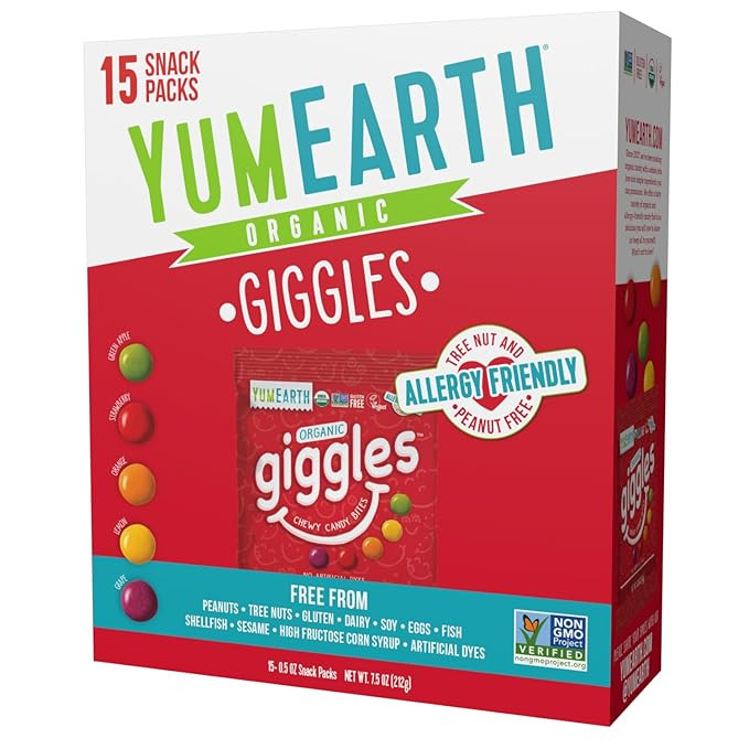 YumEarth Organic Giggles Chewy Candy Bites - Fruit Flavored Snack Packs - Allergy Friendly, Glute... | Amazon (US)