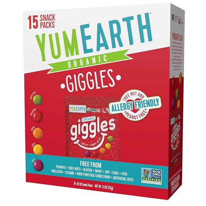 YumEarth Organic Giggles Chewy Candy Bites - Fruit Flavored Snack Packs - Allergy Friendly, Glute... | Amazon (US)