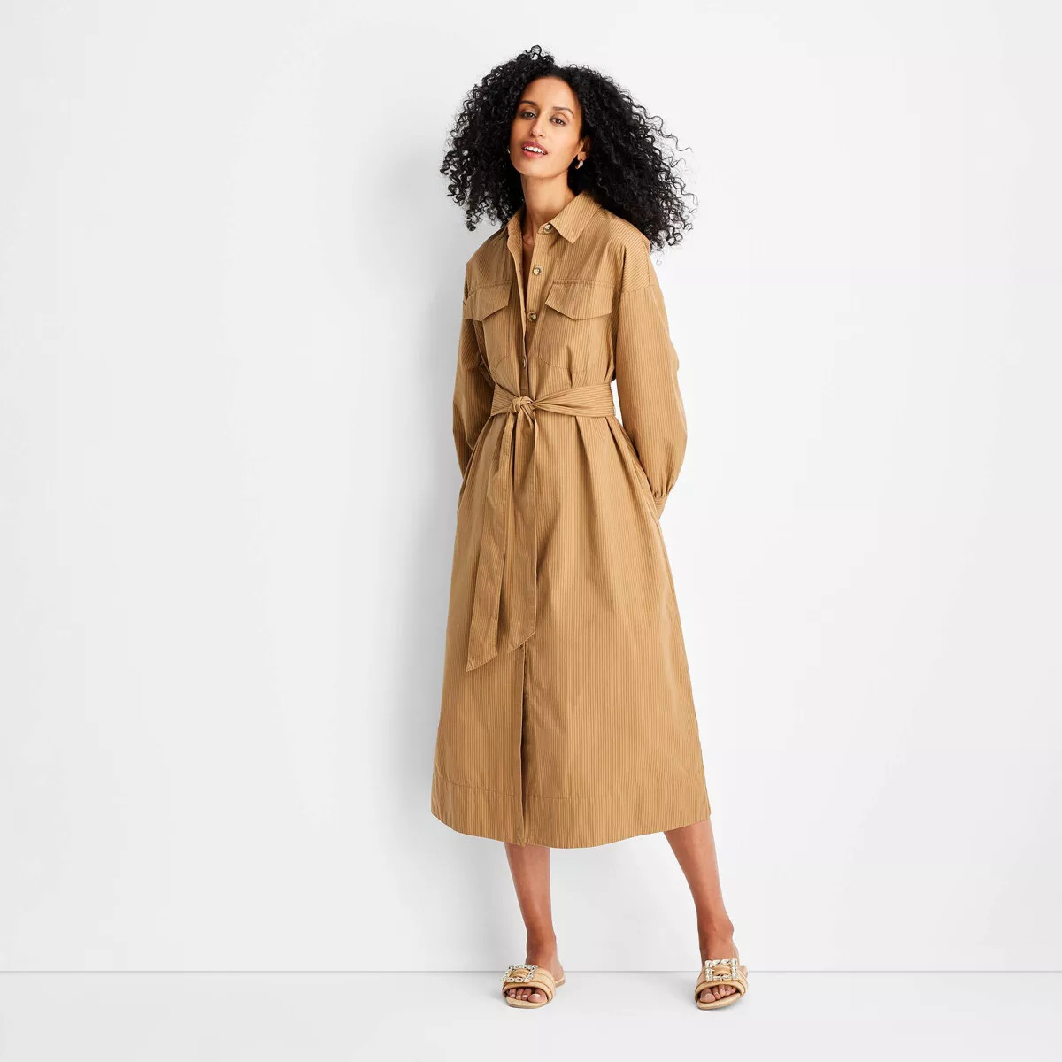 Women's Belted Maxi Shirtdress - Future Collective Brown/Black Striped | Target