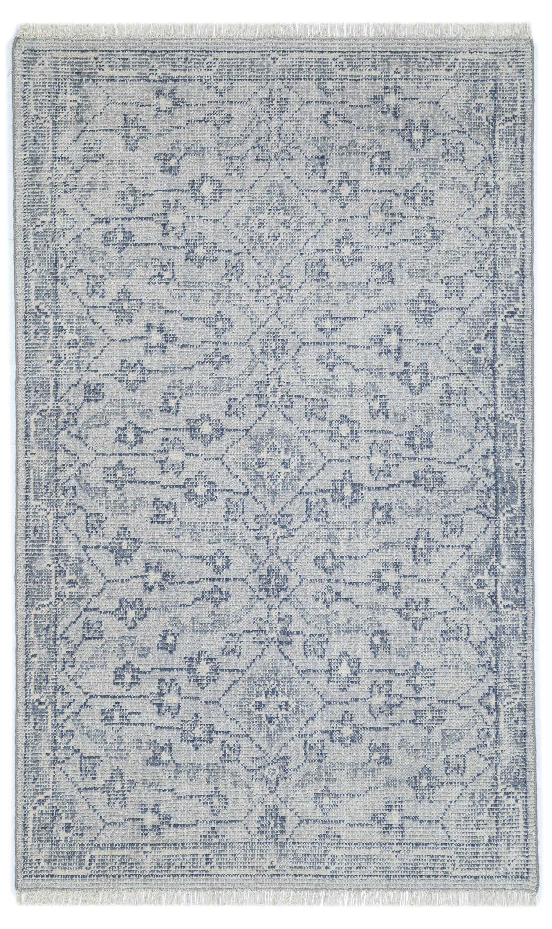 Finial Hand Knotted Floral Area Rug in Blue | Wayfair North America