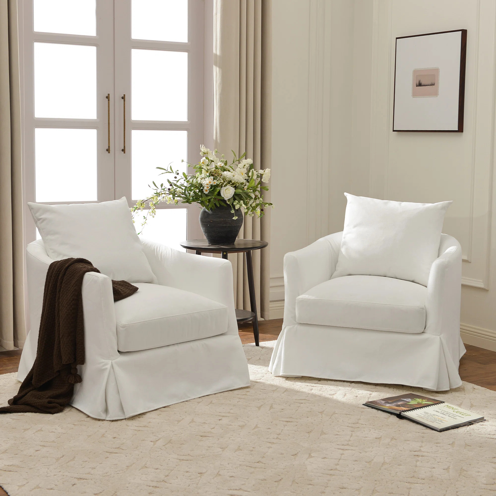 Red Barrel Studio\u00ae 32" Wide Down Fill Upholstered Slipcovered Swivel Barrel Armchair Set of ... | Wayfair North America