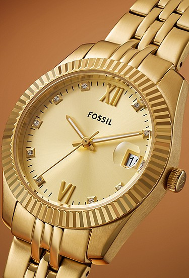 Scarlette Three-Hand Date Gold-Tone Stainless Steel Watch | Fossil (US)