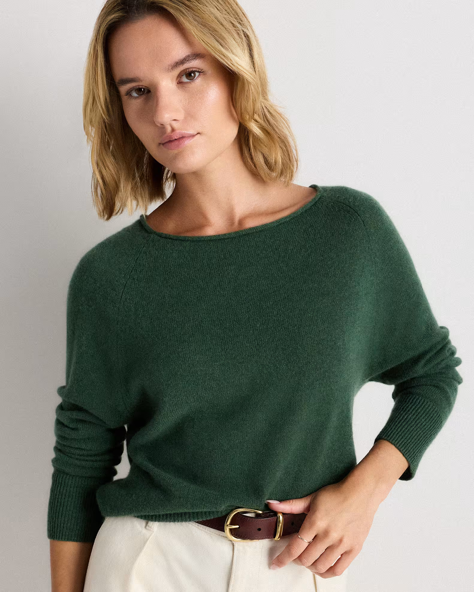 Mongolian Cashmere Boatneck Sweater in Forest Floor Green | Quince