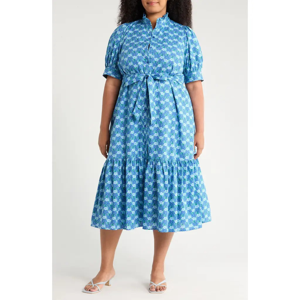 SUGARLIPS Giles Driftwood Floral Cotton Shirtdress in Blue/green at Nordstrom, Size 3X | Nordstrom